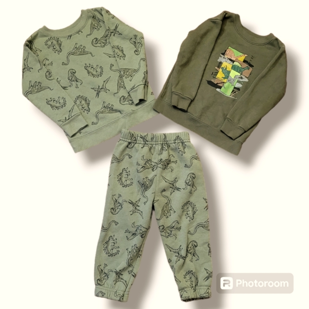 Green Dino 2 Sweater, 1 Pant Bundle  - Size 2T